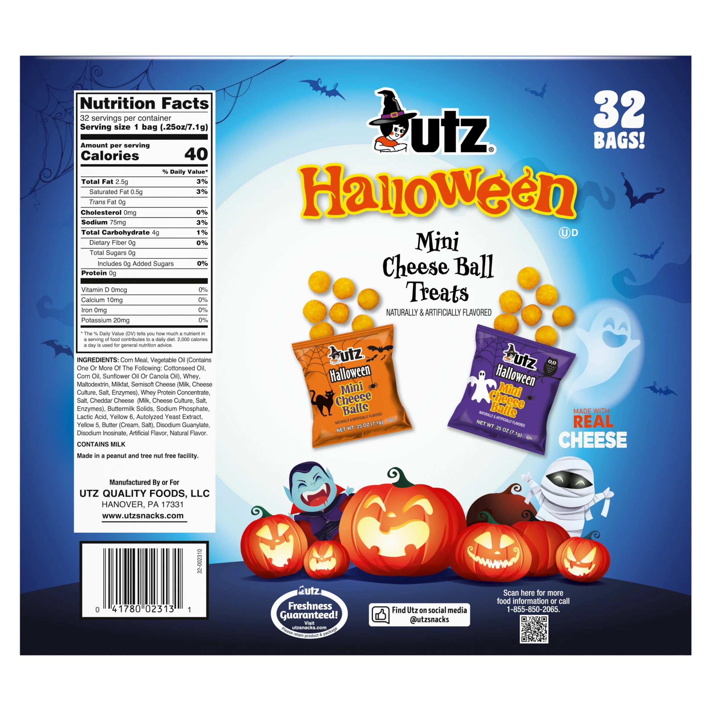 Utz Halloween Mini Cheese Ball Treats - Trick-or-Treat Cheese Snack (2pk) - Image 4